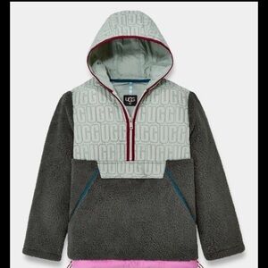 UGG Iggy Sherpa Half Zip Hooded Anorak Logo Pullover Jacket Women’s Size S